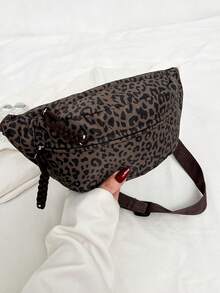 时尚豹纹尼龙面料运动休闲女士胸包，简约旅行街头风格 - 彩色 - 查看 3