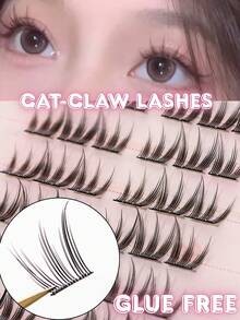 60 件 CC 卷曲猫爪睫毛自然假睫毛 - 无需胶水，轻盈日常佩戴，可重复使用，轻松 3 秒粘贴，自粘无胶假睫毛 - 即时 3 秒按压睫毛，可重复使用，强力定型，无需凌乱胶水睫毛簇，睫毛簇，单根睫毛，睫毛，假睫毛 - C - 查看 2