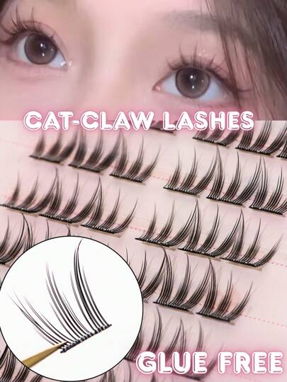 60PCS CC Curl Cat-Claw Lashes Natural Look False Eyelashes – No Glue Needed, Lightweight Daily Wear, Reusable, Easy 3-Second Application,Self-Adhesive No Glue False Eyelashes – Instant 3-Second Press-On Lashes, Reusable With Strong Hold, No Messy Glue Needed Lash Clusters,Eye Lash Clusters,Individual Eyelashes,Lashes,Fake Lashes