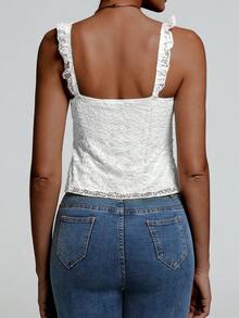 Sexy Lady Lace Design Frill Strap Bow Detail Lace Patchwork Sleeveless Tank Top, Spring/Summer New Arrival - White - View 2