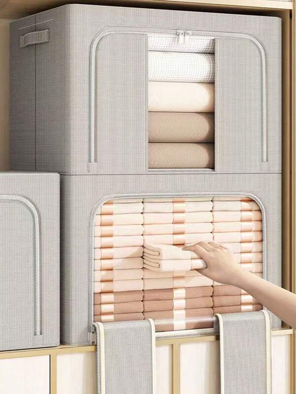1 Caja de almacenamiento de tela Oxford reforzada de unicolor, impermeable y plegable. Gran capacidad, reutilizable y plegable para dormitorio, decoración y almacenamiento doméstico. Indispensable para el almacenamiento en dormitorios durante la temporada de vuelta al colegio. Incluye: Blusa blanca, pantalón negro y vestido de invierno para mujer.