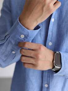 Men's Casual Bamboo Fiber Soft Breathable Commute Solid Color Button-Up Shirt - Màu xanh lam - Xem 3