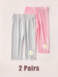 2 Pairs Breathable Summer Leggings For Kids Baby Girls Lightweight Capri Leggings - Cool For Summer Outer/Underwear