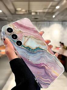1pc Fashionable Premium Colorful Granite Stone Texture Matte Soft Transparent Phone Case Compatible With Samsung Galaxy A04e/12/A13/A14/A34/A50/A52/A53/A54/S21/S22/S23/S24/S25/S25Ultra - Clear - View 8