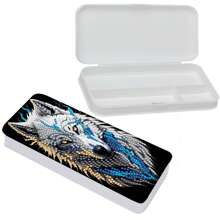 5D 1 Stück Diamantmalerei Set, bedrucktes Wolfmuster, DIY 5D Kristall-Dekoration in Spezialform, dekorative Acrylstiftebox mit bunten Edelsteinen und Perlen, einzigartiges handgemachtes Geschenk geeignet für Büro und Heimschreibtischorganisation, Diamant-Kunst Set. Tolles Geschenk