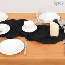 1/5pcs Blue Cheese Cloth Table Runner 35*118 Inch Country Style Cheesecloth Table Runner, Suitable For Wedding, Bridal Shower, Birthday Party, Halloween, Thanksgiving, Christmas Dining Table Decor - Multicolor - View 17