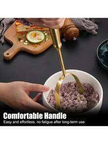 1pc Stainless Steel Masher Masher Household Potato Masher Kitchen Tools Manual Multi Functional Gold Masher Masher Kitchen Supplies, Kitchen Accessories, Kitchen Small Tools - Multicolor - View 4