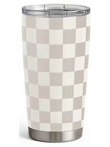 20 Oz Tumbler Mug, Stainless Steel Insulated Coffee Travel Tumbler Mug With Lid, Christmas Birthday Gift For Mom Dad Friends Bestie - Beige Checker - 查看 1