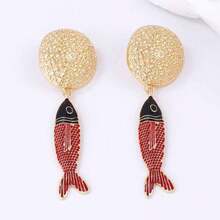 一对时尚个性化奢华釉面小鱼设计耳环，非常适合海滩度假 - 沙灘度假耳環 - 查看 4