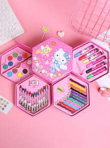 Sanrio 1Set Hello Kittys 46 Color Watercolor Brush Painting Kit Rotating Storage Painting Combination Set Suitable For School Office And Daily Use Gift(Some Parts May Be Random) School Supplies, Back To School