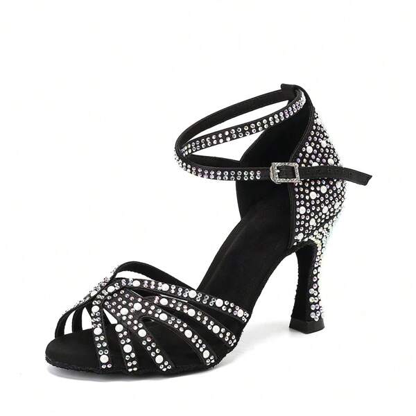 1 Pair Sexy High Heels With Fabric Rhinestone Pearl Decoration, Salsa/Cha-Cha Latin Dance Shoes, Comfortable Fashion High Heels For Party, Holiday, Academy, All Seasons