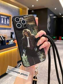 1pc Customizable Black TPU Phone Case With Self-Designed Text/Letter/Graphic, Anti-Slip - Black - View 3