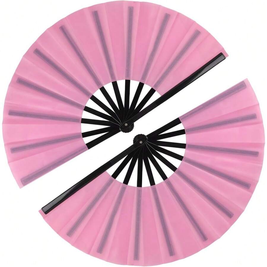 2 Pack Large Folding Hand Fan, Nylon-Cloth Vintage Retro Fabric Fans, Chinese Kung Fu Tai Chi Hand Fan For Men/Women, Festival, Dance, Gift, Performance, Decorations (Black) - 粉色 - 查看 1