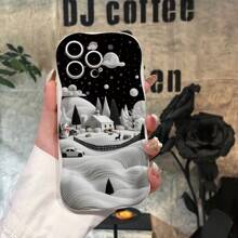 1 pieza Funda protectora de teléfono con patrón minimalista de copo de nieve y villa de montaña, anti-caídas, agujero de precisión, compatible con iPhone/Redmi/Infinix/OPPO/VIVO/Realme