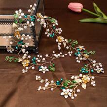Diadema de flores de perlas tejidas a mano, cinta para el cabello con estilo Boho Mori, accesorios para vestido de novia