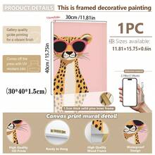 1 件婴儿动物主题婴儿房墙饰。戴着粉色太阳镜的豹子婴儿房墙饰 - 时尚的女婴房装饰，带有趣味动物图案。儿童房数字墙饰，游戏室装饰，幼儿房印花，动物图案，兼收并蓄的婴儿房墙饰。动物装饰。婴儿房 - 可爱俏皮的儿童装饰。多种尺寸可选，20-70 厘米，带框或不带框，非常适合婴儿房装饰。家居装饰，夏季