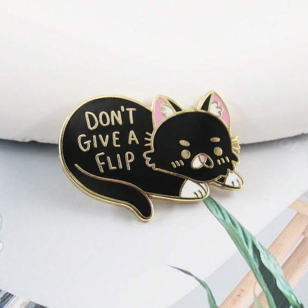 Cute Black Cat Brooch, Cartoon Animal Badge, Gift For Cat Lover, Fun Decorative Pin
