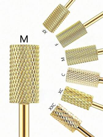 1 pièce Tête de meulage d'ongle en acier au tungstène, forme cylindrique avec dents multiples, couleur dorée