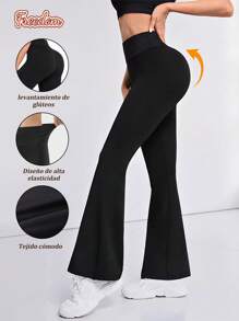 Pantalones acampanados de cintura alta negros para mujer, Pantalones de mujer negros tejidos ajustados y acampanados, de moda y versátiles