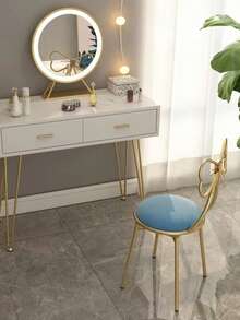 1 件蝴蝶化妆椅带蝴蝶结靠背适用于卧室美甲椅带可拆卸靠背少女心小卧室公主蝴蝶化妆椅新款边桌座椅梳妆椅带金色金属腿，天鹅绒靠垫