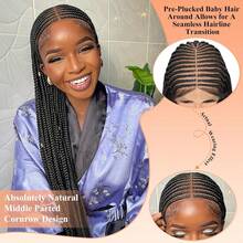360° HD Lace Front Braid Wig 13" X 8" Lace Cornrow Braid Wig 36 Inch Full Lace Braid Wig Handmade Crochet Black Natural Box Braid Wig With Baby Hair - Black - View 3