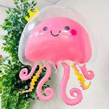 1pc Octopus Balloon & Fishing Net Decoration Set, Double Layer Anemone Balloons, For Ocean, Marine, Octopus, Mermaid Themed Party Decoration, Birthday Supplies - Jellyfish Balloon - View 11