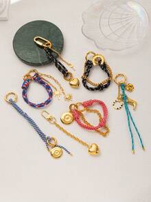 1 pezzo di Portachiavi in stile bohémien alla moda, con catena per borse, corda intrecciata spessa, ciondoli ad occhio di diavolo, cuore, stivali cowboy, sole, palma di cocco, adatto per borse, zaini, trousse da trucco, valigie, portachiavi, accessori intrecciati.