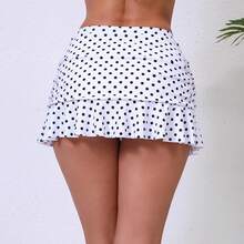 Halcurt Women's Low Waisted Ruched Ruffle Swim Skirts With Hipster Bikini Bottoms Tummy Control Swimsuit - White/Polka Dot 1 - View 4