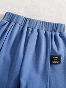 Young Boy Letter Embroidered Crew Neck Sweatshirt And Pants Casual Outfit