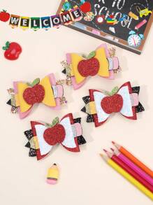 Set de 4 lazos para el cabello con forma de lápiz de manzana brillante para niñas para volver al colegio, con pinzas de caimán, coloridos y brillantes, accesorios para el cabello para el primer día de clases, regalo para estudiantes del nuevo semestre, pasadores para el cabello para adolescentes