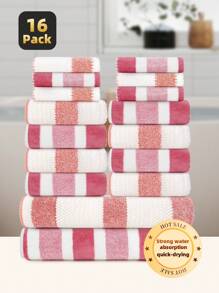 16pcs Towel Set | [6pcs Face Towels + 8pcs Hand Towels + 2pcs Bath Towels] | Fashionable Luxury Mixed Towel Set, Super Soft Coral Fleece Material, Highly Absorbent, Quick Dry, Non-Fading, Skin-Friendly, Unisex, Household, Daily Essential, Suitable For Bathroom, Kitchen, Home, Restroom, Swimming, Travel, Valentine's Day Gift, Etc. Sizes: 11.81x11.81inch/30x30cm, 13.78x29.53inch/35x75cm, 27.56x55.12inch/70x140cm Back To School For Beauty Salon Home Bathroom