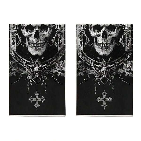 2pcs Absorbent Halloween Skull Hand Towels - Decorative Kitchen Dish Cloths For Cooking, Baking, Housewarming Gifts & Cleaning Supplies