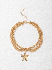 1 pièce Bracelet de cheville en acier inoxydable multicouche en forme d'étoile de mer, mode élégante pour soirée sexy, plage, vacances, tenue décontractée quotidienne, cadeau de vacances