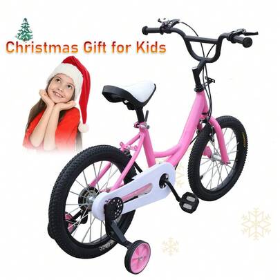 OUKANING 16" Pink Bike Bicycle Bikes Steel Frame Gift For 4-7 Years Old Boys Girls