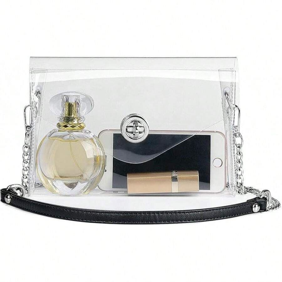 Clear Crossbody Bag With Zipper Closure, Transparent Purse For Concert Sports - Pearl Silver - View 1
