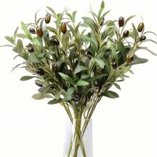 2/3pcs Lifelike Artificial Olive Branches - Realistic Plastic Greenery Stems With 6 Forks, Perfect For Vase Filling & Desktop Accent, Ideal For Home Decor, Room Decor, Garden Decor, Wedding Bouquets And Birthday Gifts