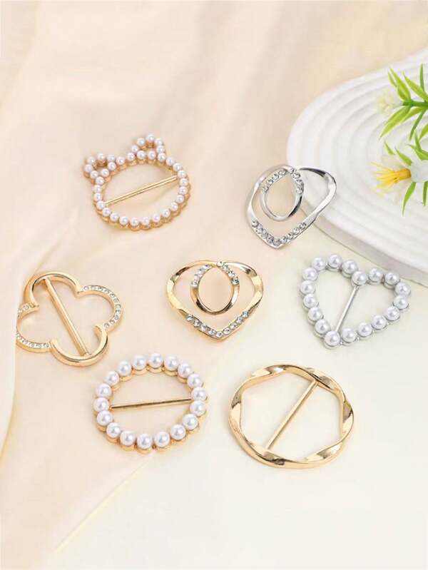 7 piezas de hebillas de decoración para bufandas de alta calidad, que incluyen hebillas de metal con nudo, perlas y diamantes para esquinas de ropa, y hebillas de seda para bufandas