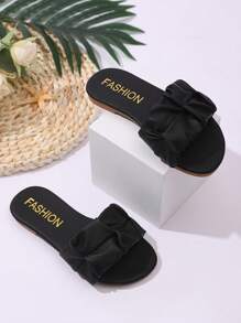 1 Paio di Sandali Piatti in Pelle PU Morbida Nera a Punta Tonda a Forma di Bocca di Pesce, Graziosi Sandali Romani da Spiaggia Adatti per Bambine Casual, Giornalieri, da festa, da Spiaggia, Estivi