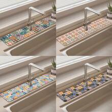 1pc Bohemian Silicone Drain Mat With Anti-Slip Vintage Pattern, Fits Various Faucets For Bathroom, Kitchen,Non-Slip Kitchen Mats For Sink Side, Natural And Hygienic Kitchen Essential For Home And Kitchen Room Decor, Part Of Your Cozy Fall& Winter Styles And Christmas Decorations