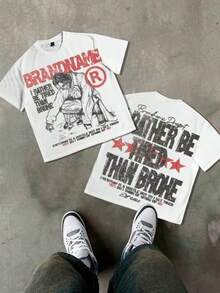 1 PCS Halloween Tops, Hip - Hop Skull - Themed Motivational T - Shirts, Distressed Hustle Graphic Tee: "Rather Be Tired Than Broke" & Sketched Figure Design, Spring/Summer/Fall Men Clothes, Regular Fit Shirt, Halloween & Christmas & Thanksgiving Day & Valentine's Day & Pride & Father's Day & Easter & Mother's Day & New Year & Spring Festival, Men's Round Neck Printed Short Sleeve Casual Everyday T-Shirt, They Are Excellent Gifts For Friends And Family, 100% Cotton T-Shirts Feature, A Youthful And Fashionable Design, Graphic Tees Men, Graphic Tees Women, Back To School Shirt, College Essential - trắng - Xem 1