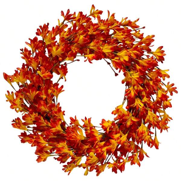 Yuejia Yuejia 1PC Artificial Fall Wreath Autumn Wreaths For Front Door Orange Forsythia Wreath With Berries Fall Foliage For Indoor Outdoor Thanksgiving Day Harvest Festival Home Party Holiday Christmas Halloween Day