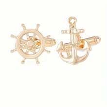 A Pair Of Retro Nautical Style Cufflinks Set, Men's Fashionable Rudder Anchor Design Set, Men's Personalized Jewelry Gifts, Shirts And Suit Accessories, Ideal Gifts For Christmas Husbands, Fathers And Boyfriends, Suitable For Daily Travel Wear - Gold - View 4