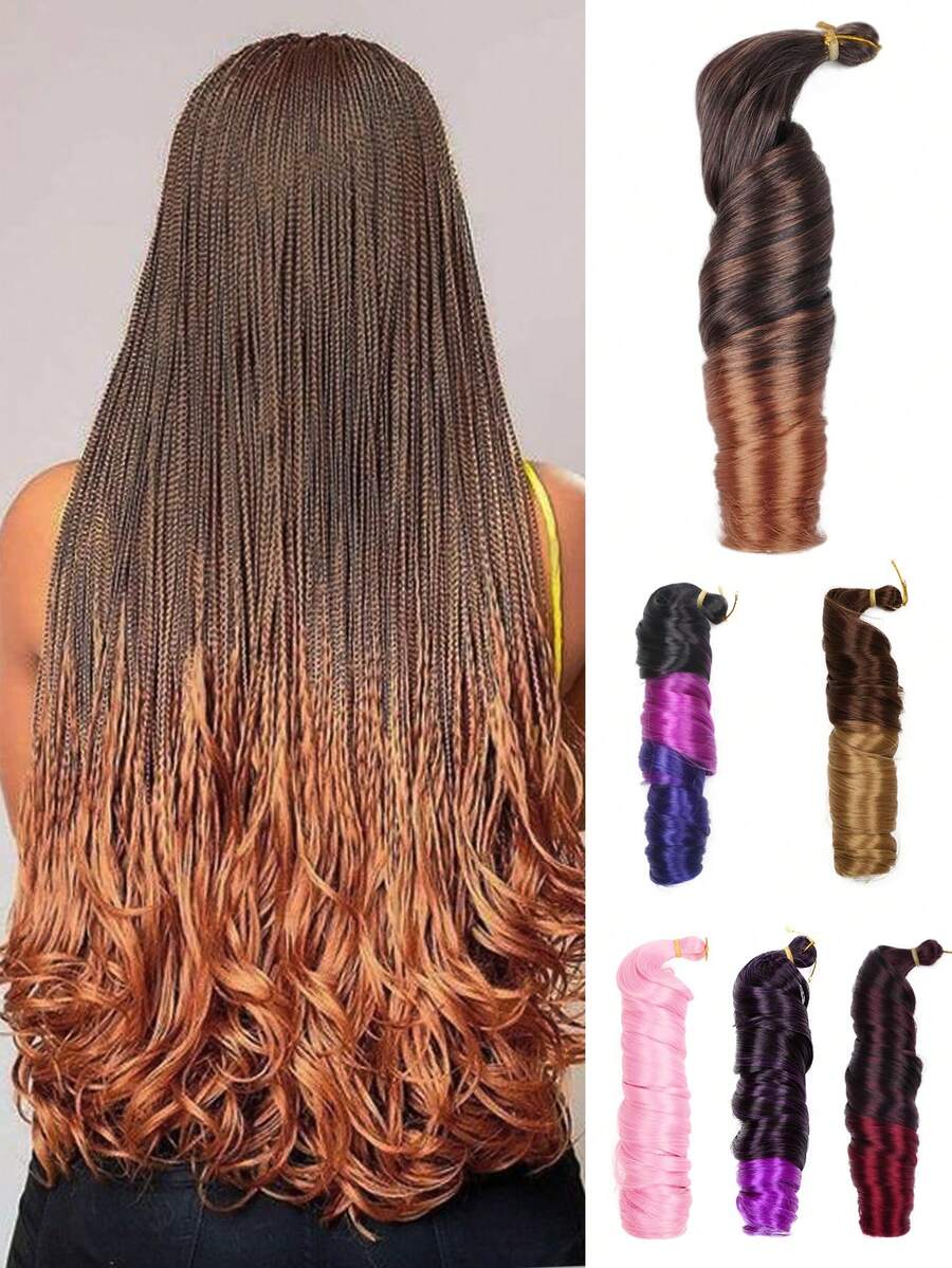 1 Pack Synthetic French Curls Black Blue Pink Brown Spiral Curls Crochet Braids Hair High Heat Loose Wave Curls Weave Hair Extensions For Women And Kids Daily Holidays And Cosplay Christmas New Year Carnival Music Festival Braided Hair... - Multicolor - View 1