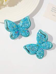 2pcs Girls' Cute & Chic Glittering 3D Butterfly Designed Hair Clips