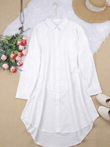 Plus Solid Women Long Sleeve Button Shirts - White - View 3