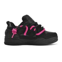 Q-AND Women's Casual Sneakers - Breathable Lettered Upper, Lightweight Lace-Up Running Shoes For Men, Comfortable Thickened And Height-Increasing Sole, Stylish Low-Top Design, Casual Sneakers | Lace-Up Sneakers | Street Style Shoes - màu đen - Xem 1