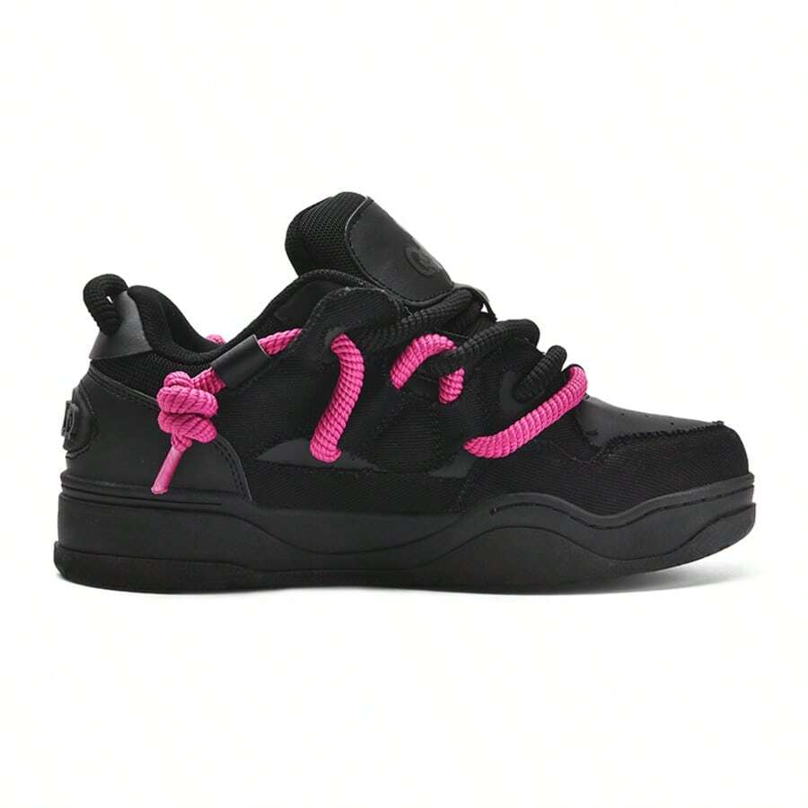 Q-AND Women's Casual Sneakers - Breathable Lettered Upper, Lightweight Lace-Up Running Shoes For Men, Comfortable Thickened And Height-Increasing Sole, Stylish Low-Top Design, Casual Sneakers | Lace-Up Sneakers | Street Style Shoes - màu đen - Xem 1