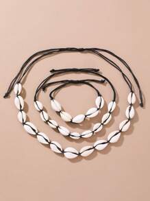 3 Stücke modische sommerliche Strand Stil Muschelkette, Fußkette und Armband Party-Set für Frauen