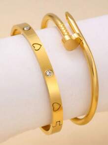 1pc/2pcs Premium Titanium Steel Bangles, Gold Open Bangle, Rust-Proof, & Minimalist, Lightweight Luxury Accessories