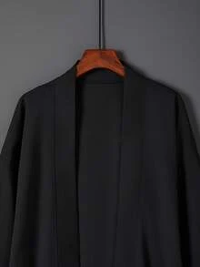 Japanese Style Plain Color Versatile Mid-Long Windbreaker Cardigan, Chinese Traditional Tang Suit Hanfu Cosplay Outwear,